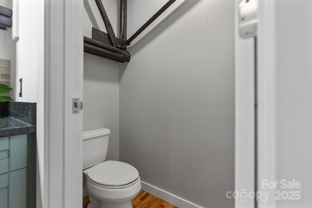 bathroom featuring toilet and wood-type flooring