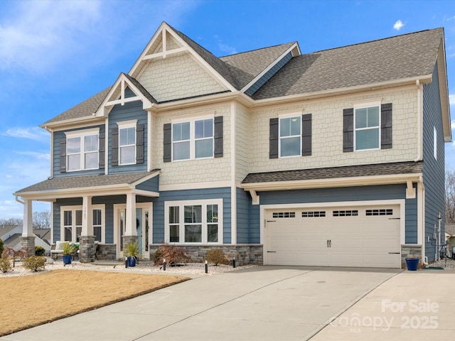 craftsman-style house featuring a garage and a porch