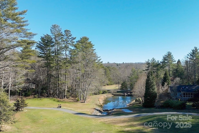 surrounding community with a lawn and a water view