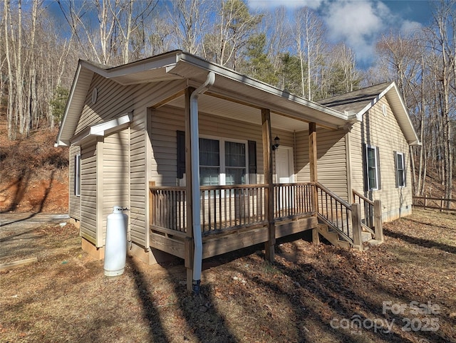 view of home's exterior with a porch