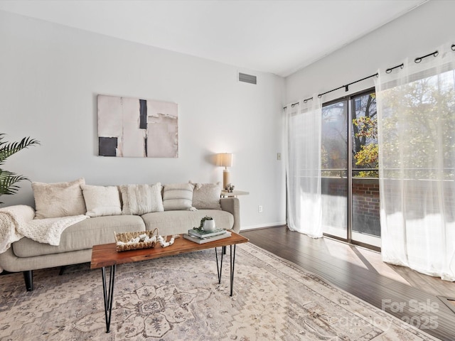 living room with hardwood / wood-style floors