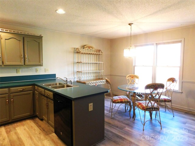 110 Robin Rd, Lincolnton, NC 28092 - kitchen with a peninsula, light wood-style floors, black dishwasher, and a sink