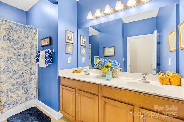 bathroom with vanity and a shower with curtain