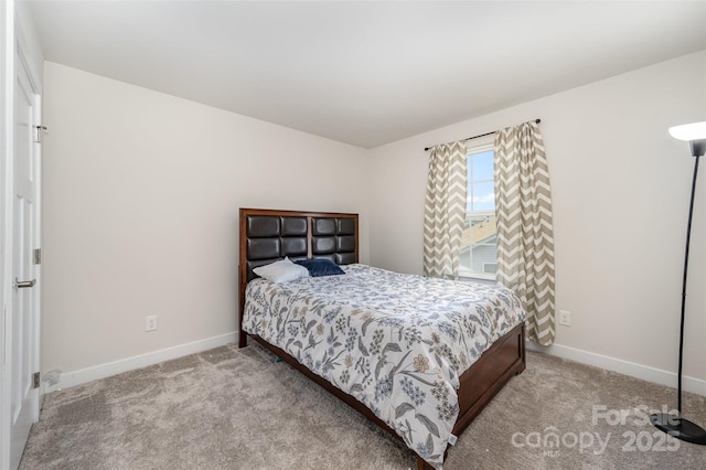 bedroom with light carpet