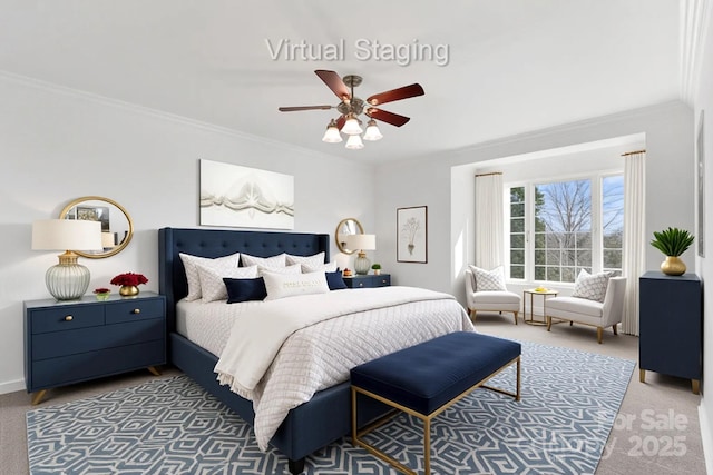 5774 Crown Ter, Hickory, NC 28601 - bedroom with carpet floors, crown molding, a ceiling fan, and baseboards