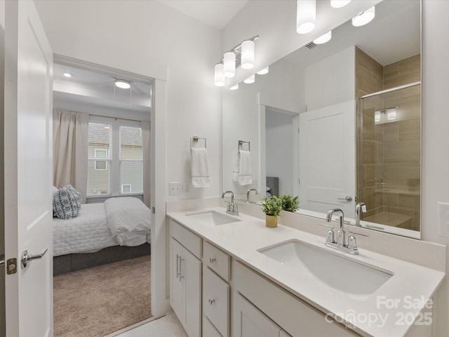 bathroom featuring vanity and walk in shower