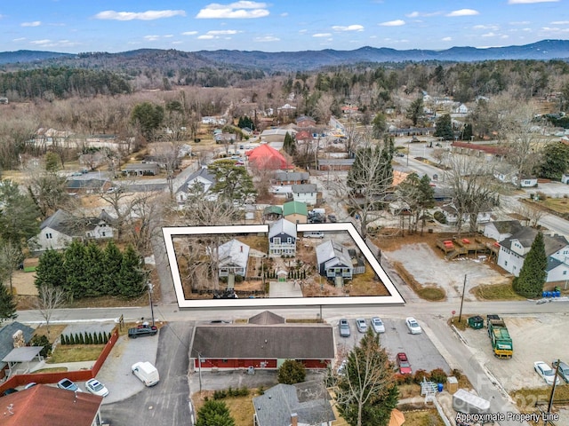 drone / aerial view with a mountain view