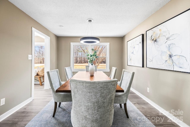 dining area with a textured ceiling and hardwood / wood-style floors