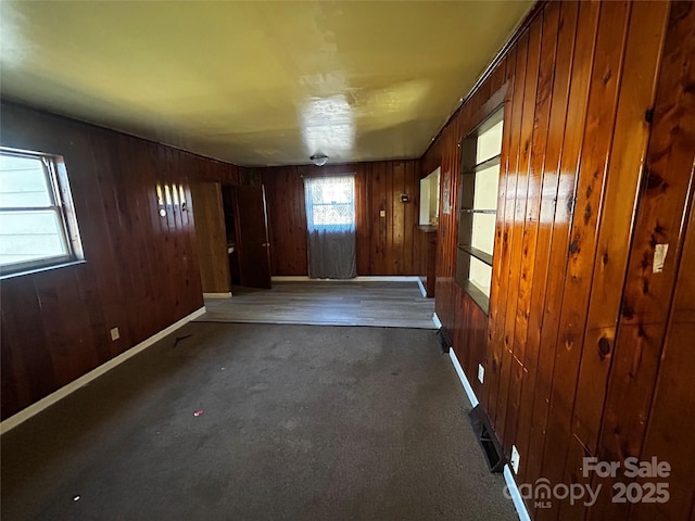 interior space featuring wooden walls