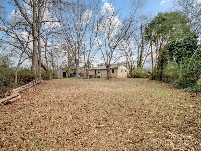 view of yard featuring a storage unit