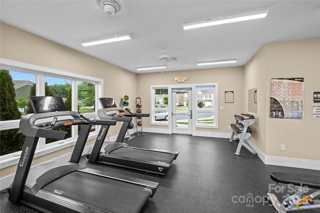 gym with ceiling fan