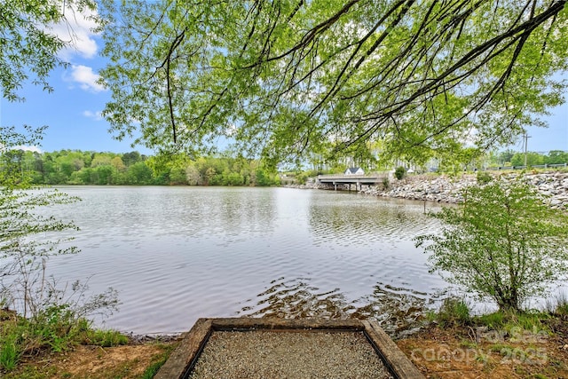 view of dock with a water view