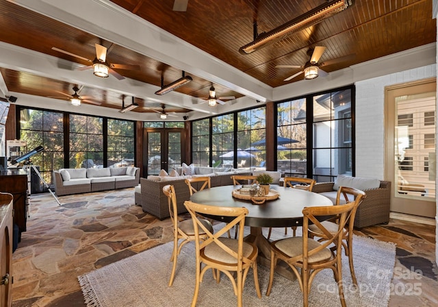 dining area featuring wooden ceiling