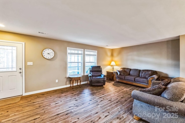 living room with hardwood / wood-style floors