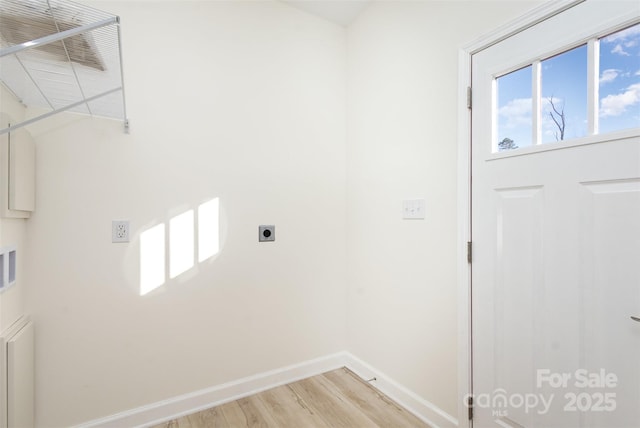 washroom with light wood-type flooring and electric dryer hookup