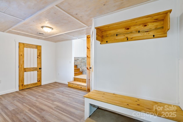 mudroom with light hardwood / wood-style floors