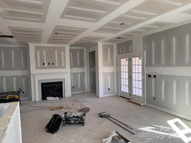 living area featuring a fireplace