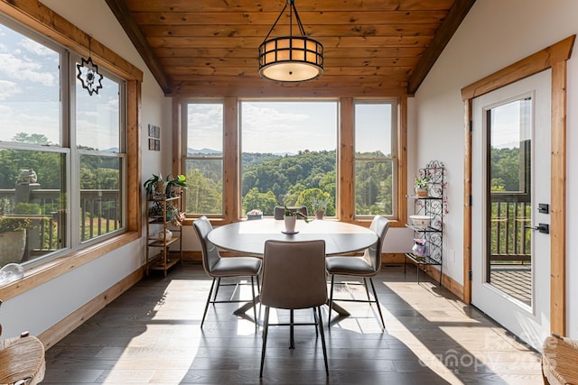 sunroom / solarium with lofted ceiling and wooden ceiling