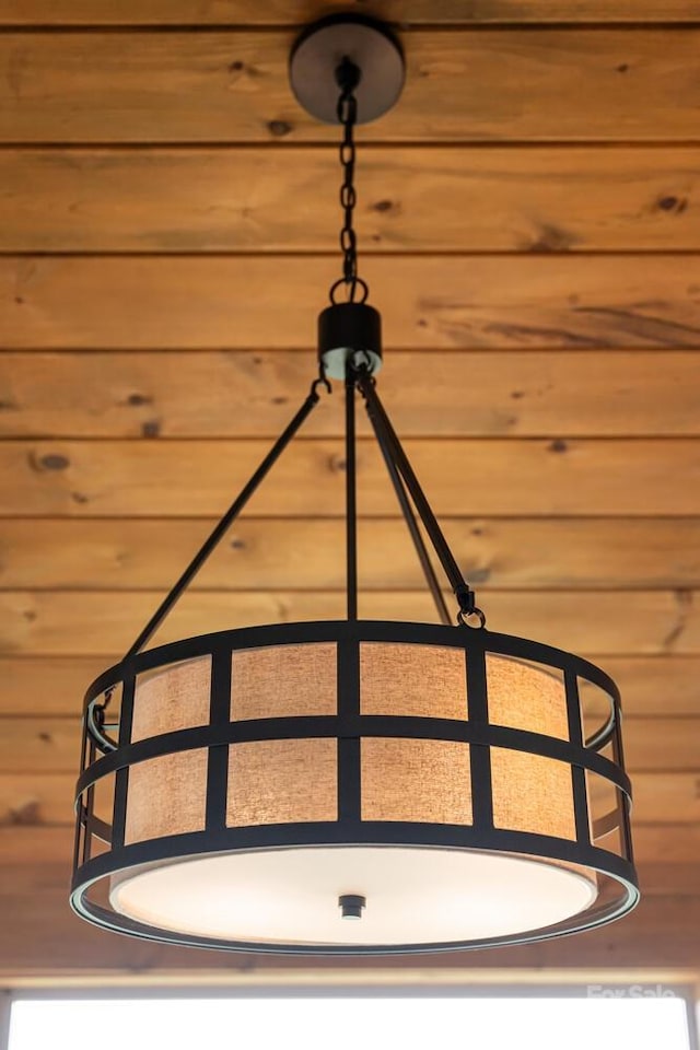 interior details featuring wooden walls