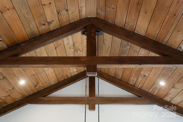 18 Gracie Ln, Weaverville, NC 28787 - detailed view of a wood ceiling with exposed beams and recessed lighting