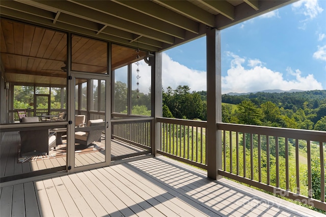 18 Gracie Ln, Weaverville, NC 28787 - wooden deck with a sunroom, a view of trees, and a mountain view