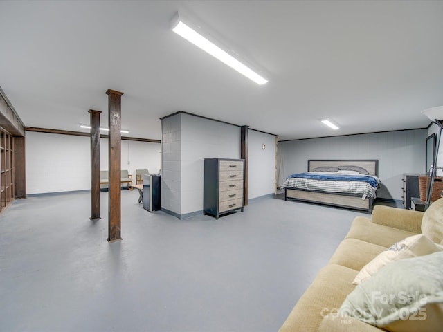 bedroom with concrete floors