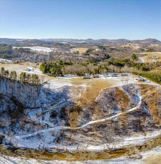 drone / aerial view featuring a mountain view