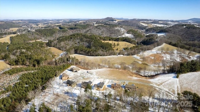 drone / aerial view featuring a mountain view