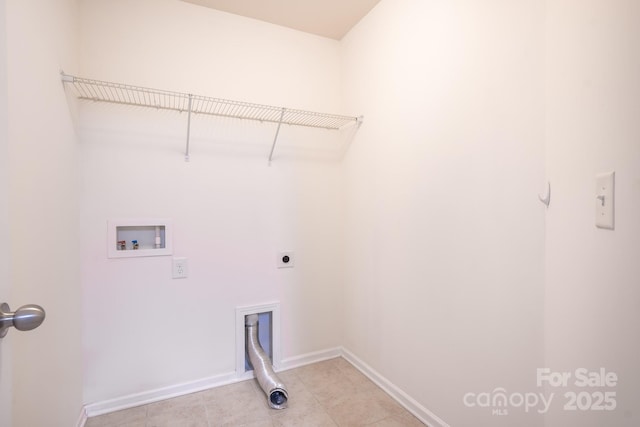 clothes washing area featuring hookup for a washing machine and hookup for an electric dryer