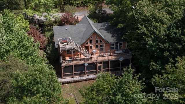 189 Cameron Ln, Lake Lure, NC 28746 - rear view of property with stairs, a wooden deck, and roof with shingles