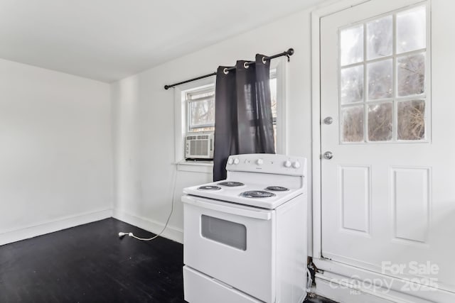 kitchen with white range with electric stovetop and cooling unit