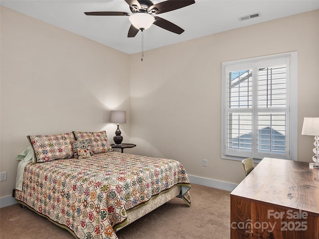 bedroom with carpet flooring and ceiling fan