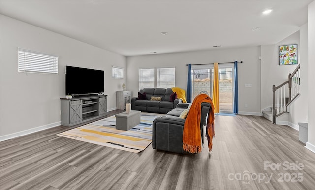 living room featuring light wood-type flooring