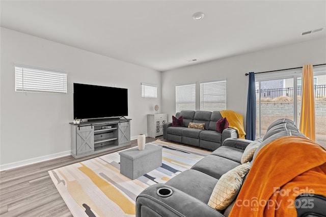 living room with light hardwood / wood-style floors