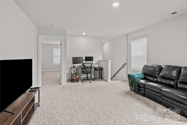 home office with carpet floors