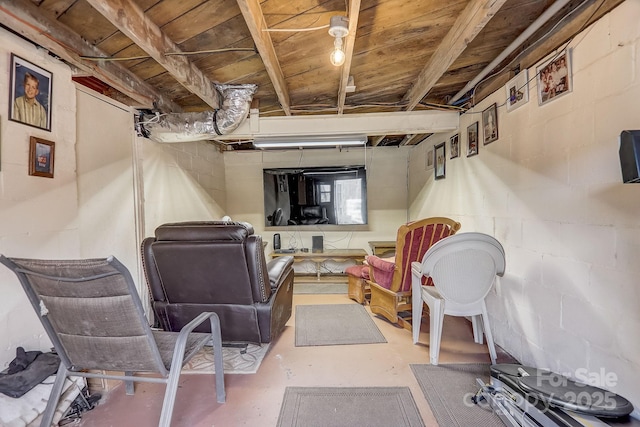 basement with wood ceiling