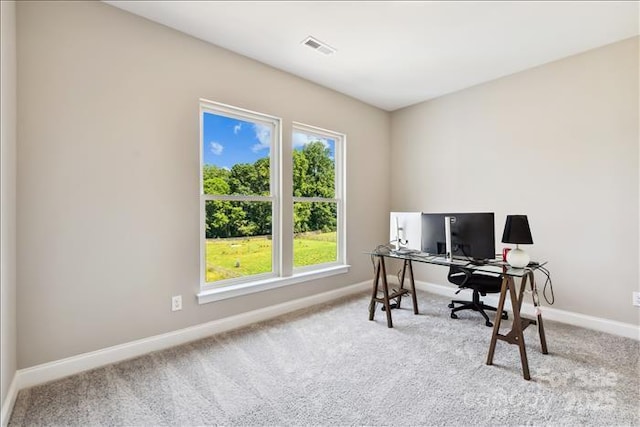 view of carpeted home office