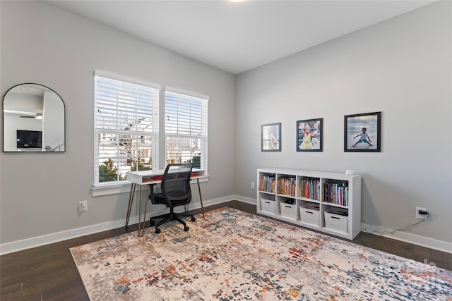 office with dark wood-type flooring