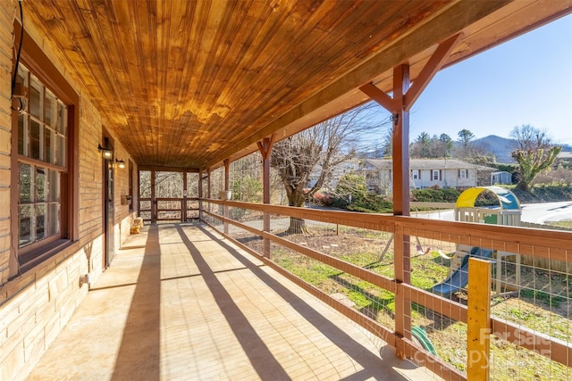 view of patio / terrace with a mountain view