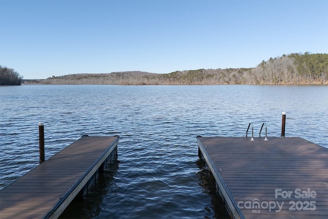 view of dock with a water view