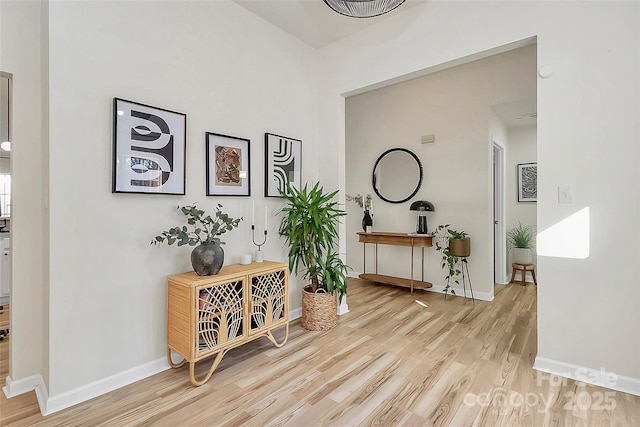 hall with light hardwood / wood-style floors