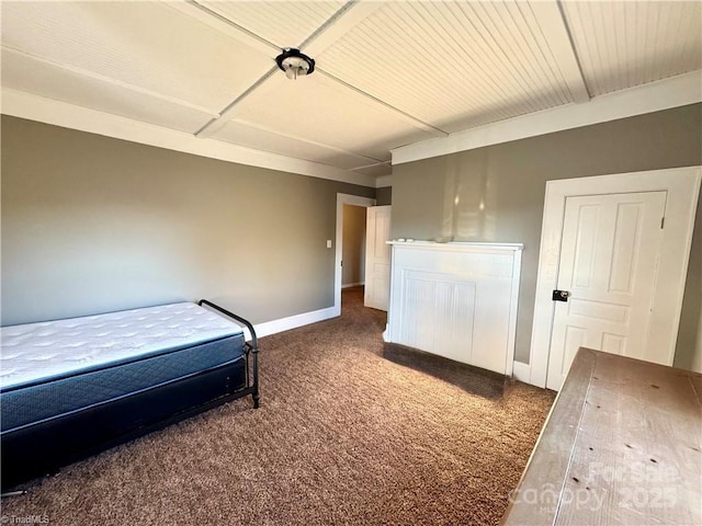 bedroom featuring dark carpet