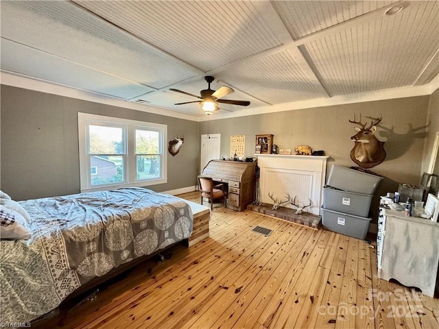 bedroom featuring ceiling fan and light hardwood / wood-style floors