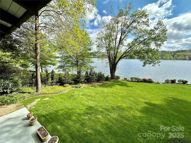 view of yard with a water view