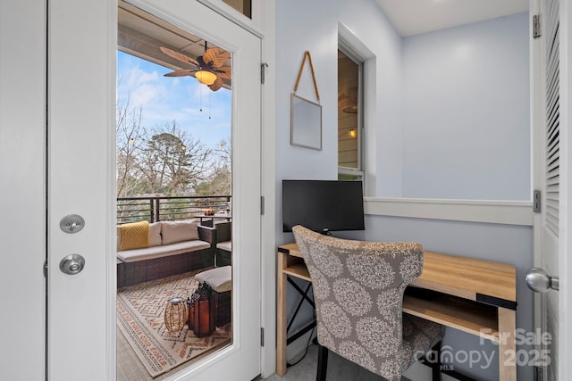 office with ceiling fan and a wealth of natural light