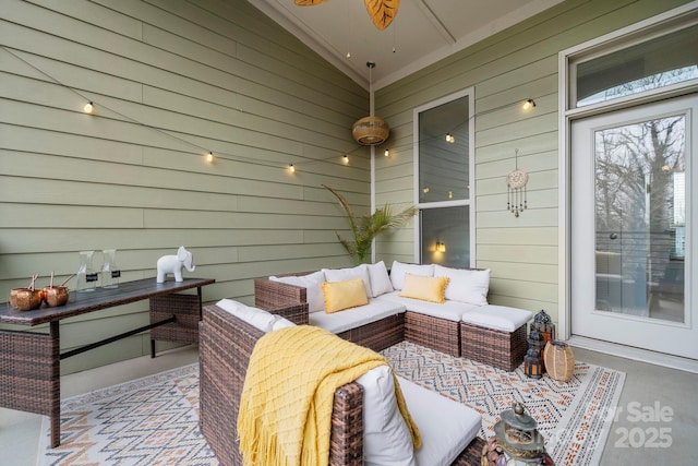 view of patio / terrace featuring ceiling fan and outdoor lounge area