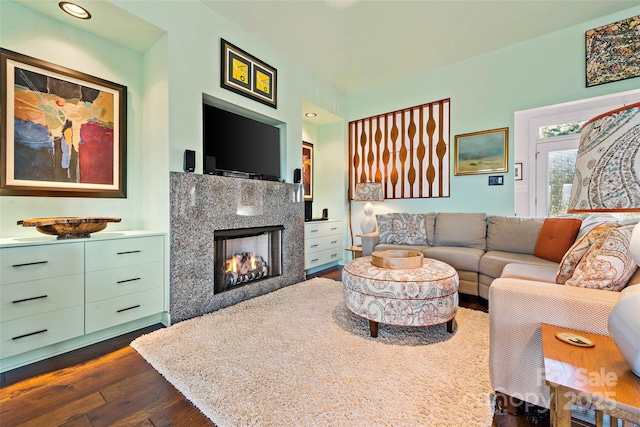 living room featuring dark hardwood / wood-style flooring