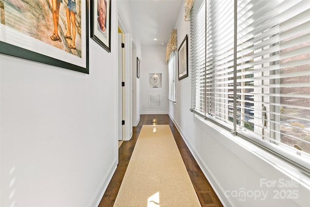 hall with dark hardwood / wood-style flooring