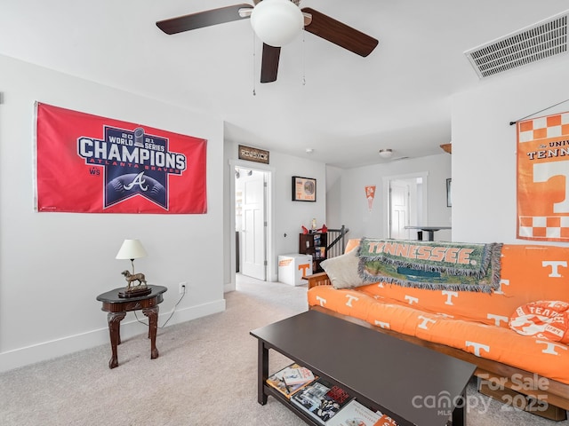 living room featuring ceiling fan