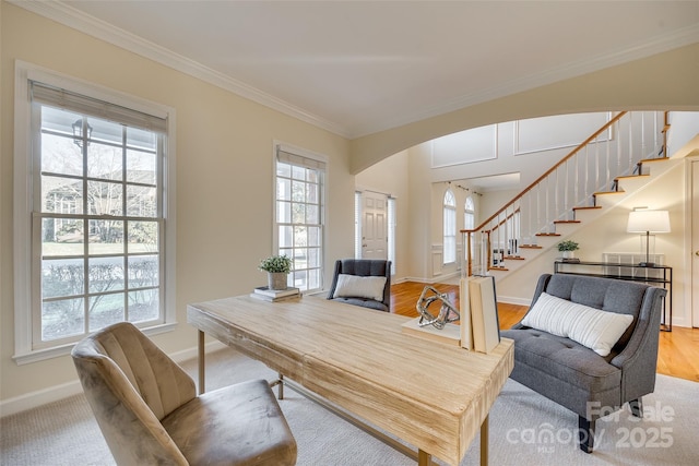 office space with crown molding